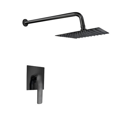 Eenvoudige hendel verborgen in de muur bad of douche mixer mat zwart badkamer messing kraan koude en warme headshower OEM