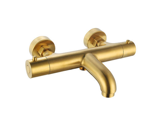 Thermostaïsche temperatuur verstelbare bad of douche spoot mixer geborstelde gouden kleur messing kraan OEM ronde klassieke