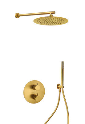 Verborgen in de muur thermostaïsche temperatuur regenshowe handshower mixer geborstelde gouden messing kraan OEM ronde klassieke