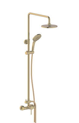 Single Lever Blootgestelde Badkamer Bad Mixer Kraan Kolom Set Ringvormige Knurl Handle Gepoetste Gouden Messing