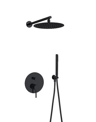 Klassieke mat zwart in de muur douche kraan regenshower verborgen in de muur messing ringvormige knurl handvat