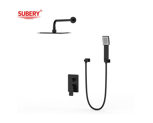 Eenvoudige hefboom verborgen in de muur bad of douche mixer met afleiding regendouche handdouche bad mat zwart messing kraan