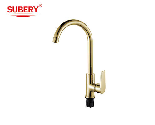 Eén hefboom Keuken wasbak kranen Gouden Messing koud en warm OEM