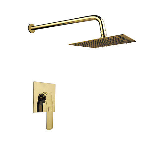 Een enkele hendel verborgen in de muur bad of douche mixer gepoetst gouden badkamer messing kraan koude en hete headshower OEM