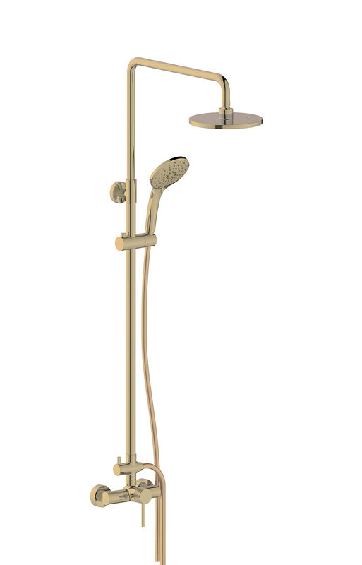 Single Lever Blootgestelde Badkamer Bad Mixer Kraan Kolom Set Ringvormige Knurl Handle Gepoetste Gouden Messing