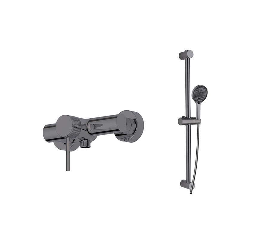 Single Lever Douche Mixer Bad Douche kraan Schuif Rail Bar Slang Set Gun Metal Messing