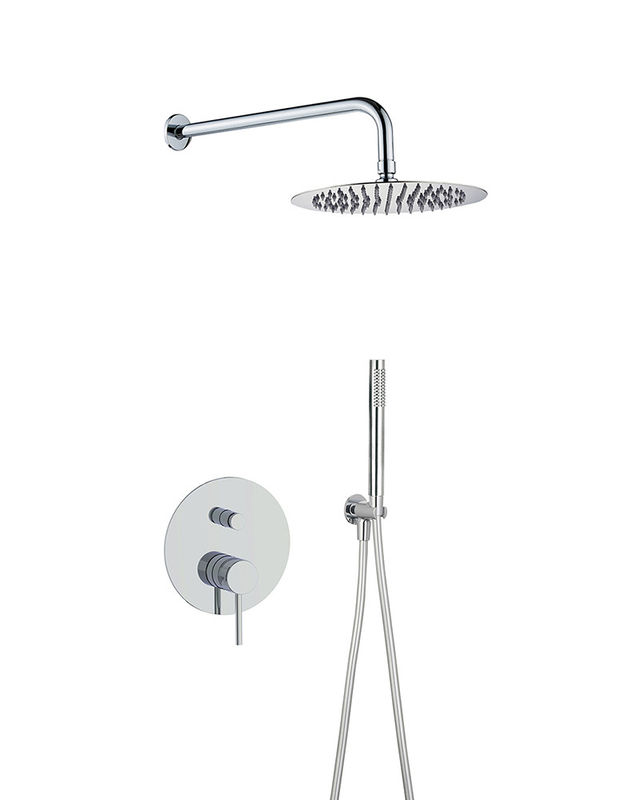Verborgen in de muur messing ringvormige knurl handvat regen douche bouwen in handshower mixer set chroom kraan OEM ronde klassieke