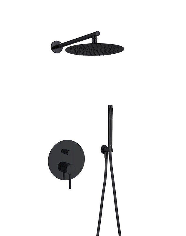 Klassieke mat zwart in de muur douche kraan regenshower verborgen in de muur messing ringvormige knurl handvat