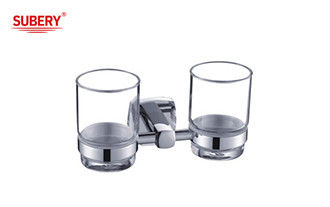 Messing dubbele kruikhouder glas badkamer hoogwaardige chroomkleur OEM messing basis vierkant met curve ontwerp