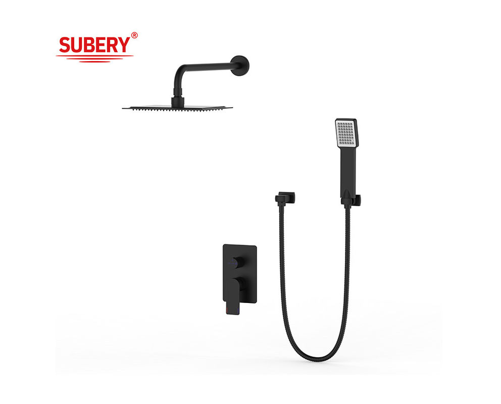 Eenvoudige hefboom verborgen in de muur bad of douche mixer met afleiding regendouche handdouche bad mat zwart messing kraan