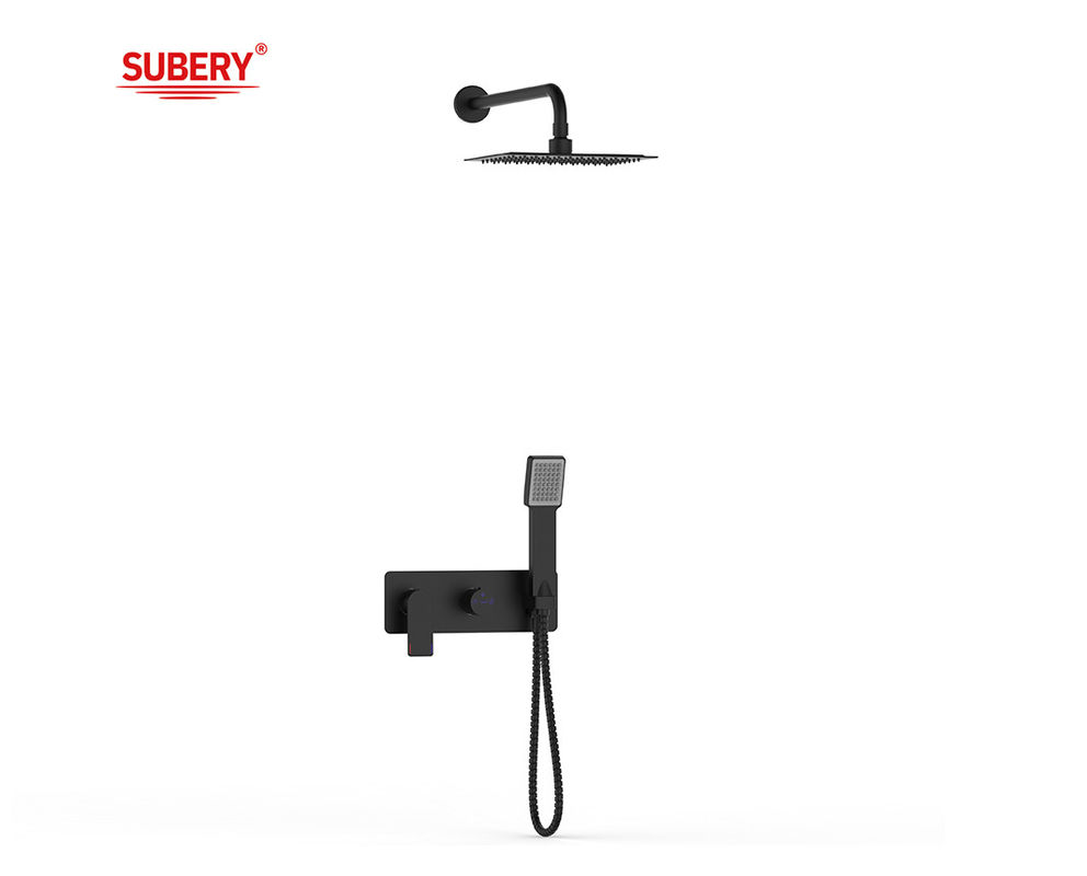Single Lever Verborgen In-Wall Bad Of Douche Mixer Met Diverter Regendouche Handdouche Bad Matt Zwarte Messing kraan