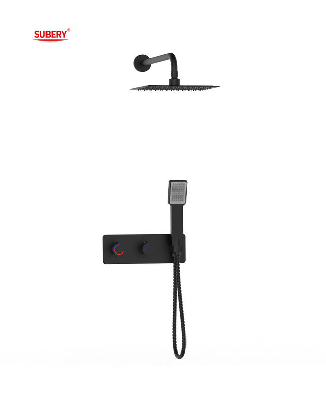 Eenvoudige hefboom verborgen in de muur bad of douche mixer met afleiding regendouche handdouche bad mat zwart messing kraan