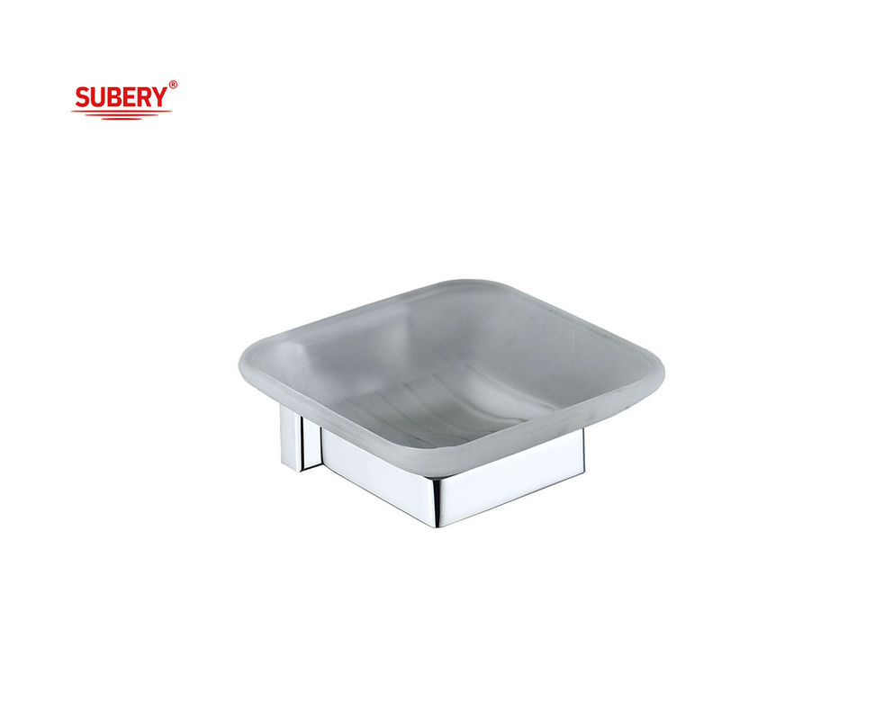 Messing zeep schotel houder glas badkamer hoge kwaliteit chroom kleur OEM messing basis vierkant ontwerp