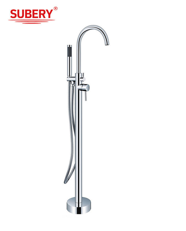 Chroom Messing Vrijstaande Badkuip Kran OEM Single Lever vloer gemonteerd met Diverter
