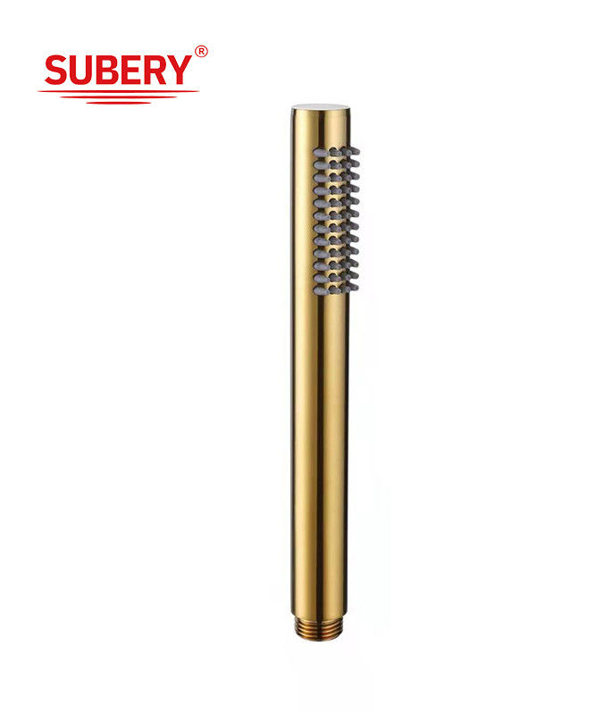 Messing microfoon handshower hand douche voor douche kolom geborstelde gouden badkamer silicium spuitstuk gemakkelijk schoonmaak rond OEM