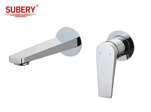 Modedesign wandgesteund Messing kraan verborgen in doos Bassin kraan Koud en warm water kraan Mixer Chroom beklede modekranen