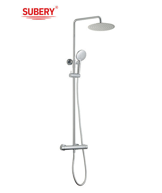 Luxe bloot gemonteerde hoogte verstelbare regen douche systeem stel roestvrij staal thermostatische douche kolom